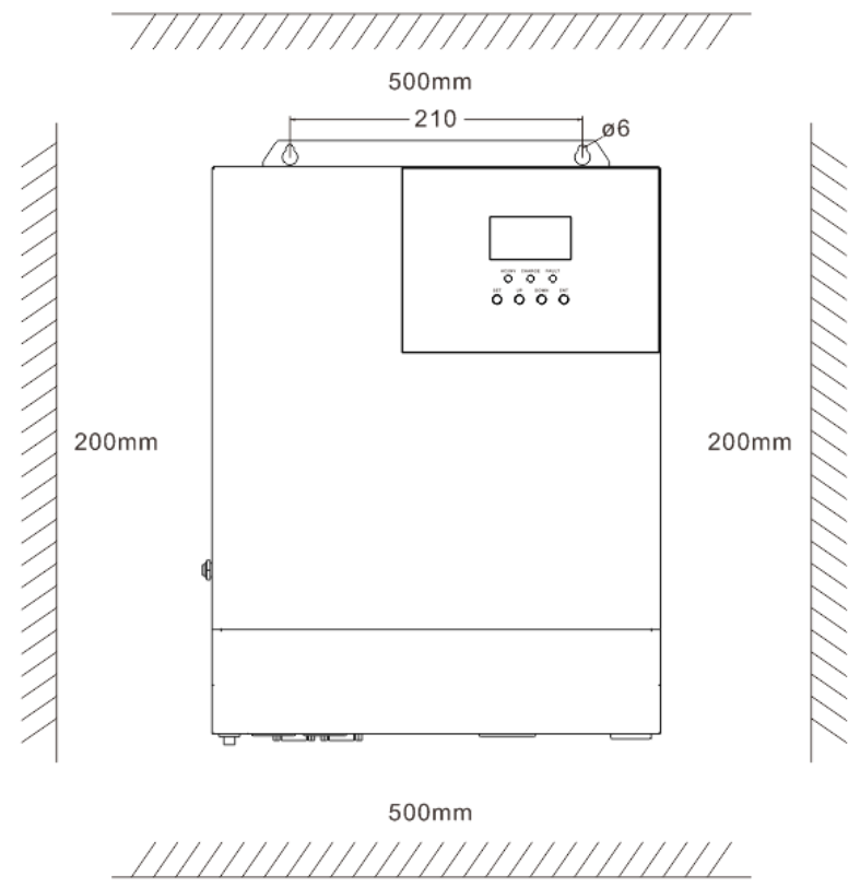 Manual Inversor Carregador Híbrido SRNE HF 6 Manual HF24 HF48 Distância de instalação